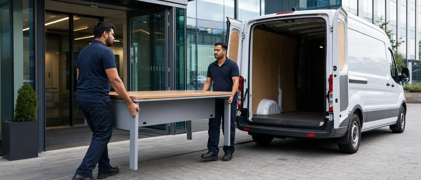 Office and commercial removals in Coventry – desks and equipment being moved